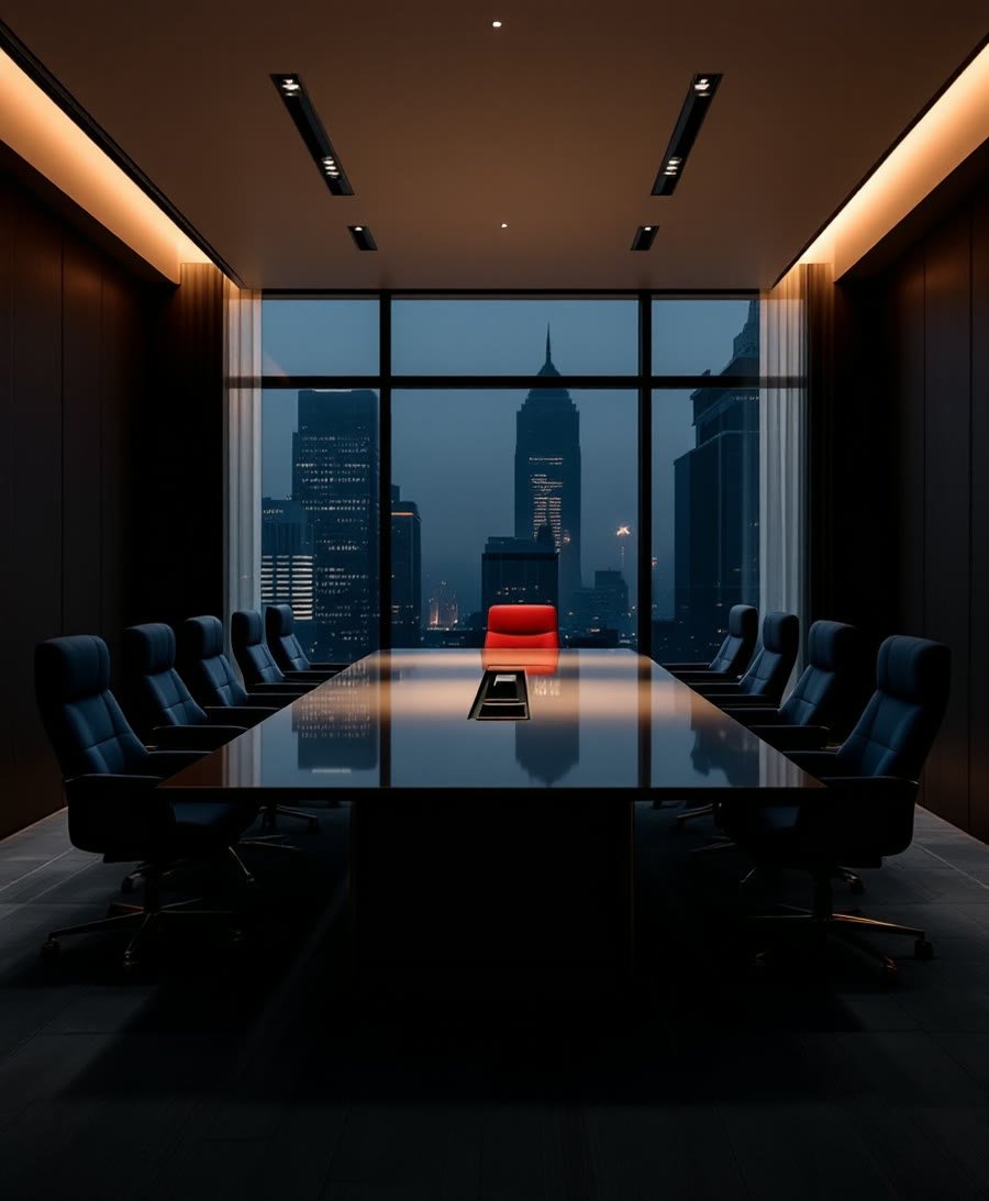 Une salle de conseil au crépuscule